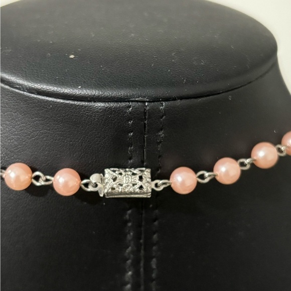 Pink pearl net bib necklace Vintage - Picture 2 of 5